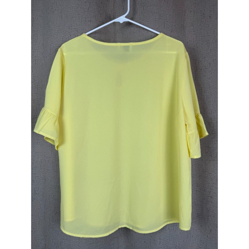 Omega Collection Yellow Ruffle Sleeve Keyhole Top | 2XL - Picture 2 of 5